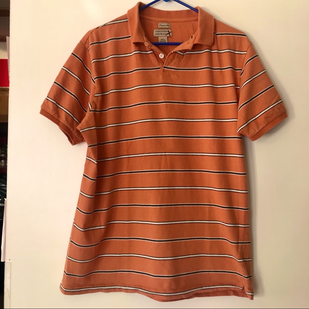 Orange with Black & Cream Stipes Industrial Exchange Casual Fit Polo Shirt -Lg